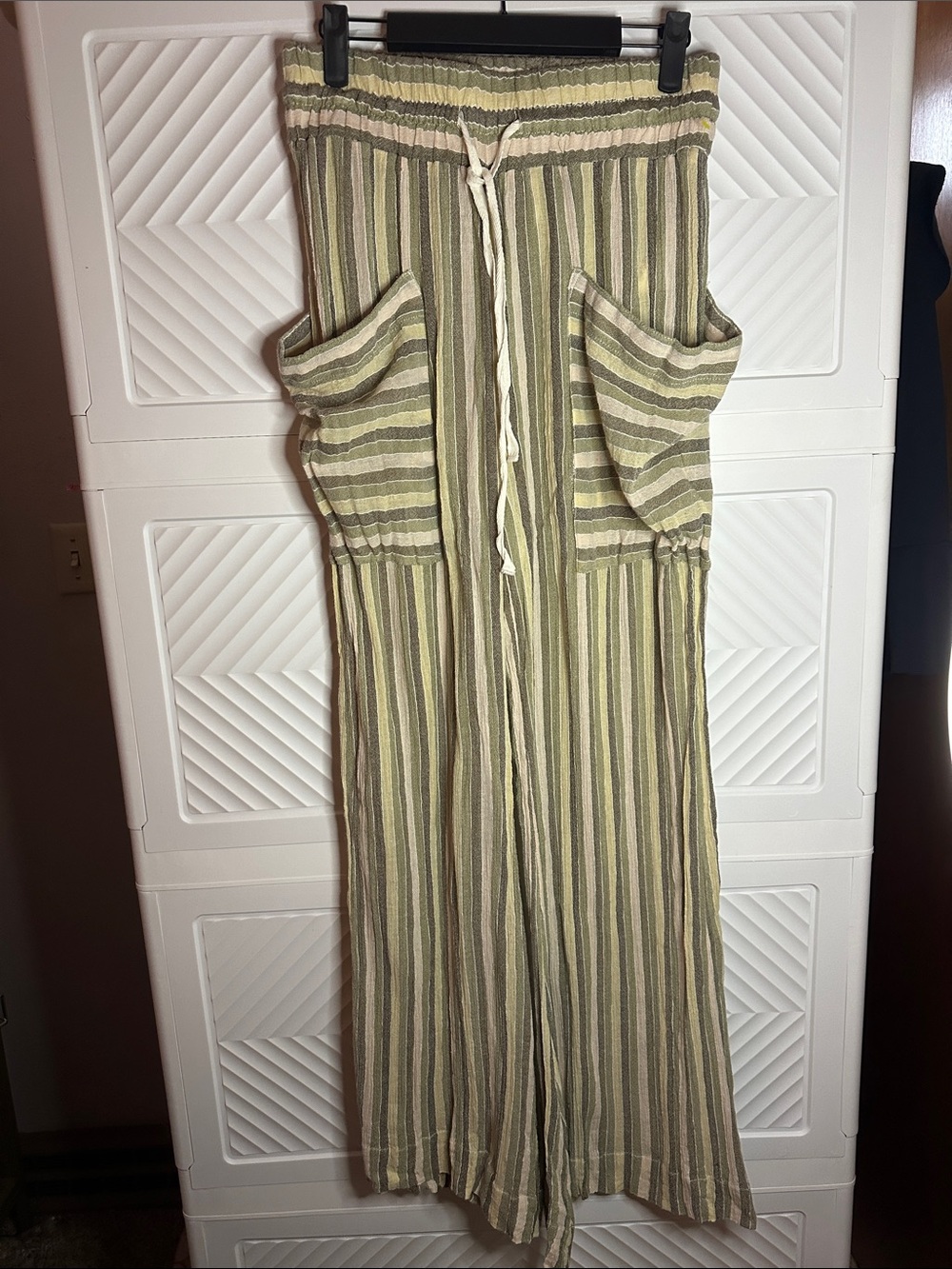 Free People Olive & Cream Striped Wide-Leg 100% Cotton Pants